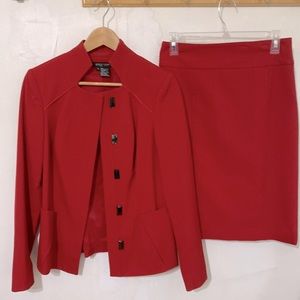 Red power skirt suit